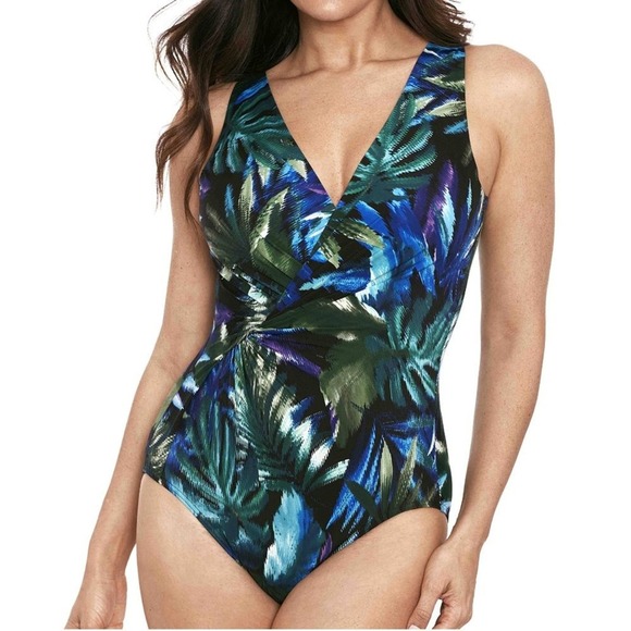 Miraclesuit Other - Miraclesuit Womens Tropical Palm Leaf One Piece Swimsuit Blue Green 12 70